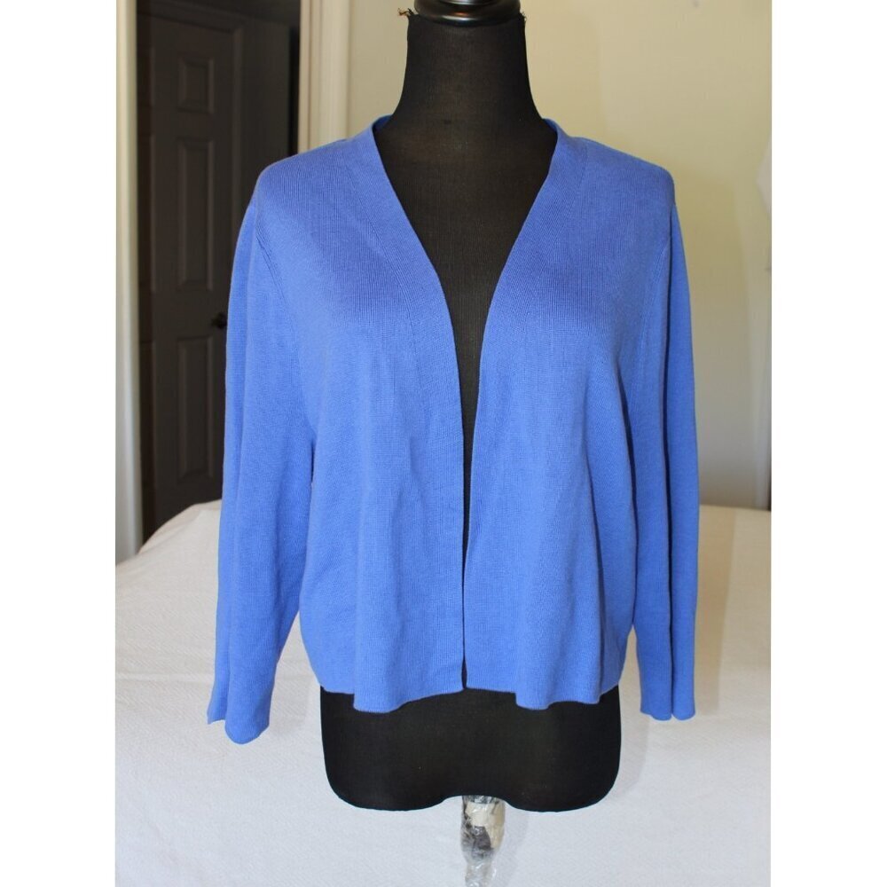 Talbots open front cardigan solid blue sweater size 2X Plus long sleeves modest